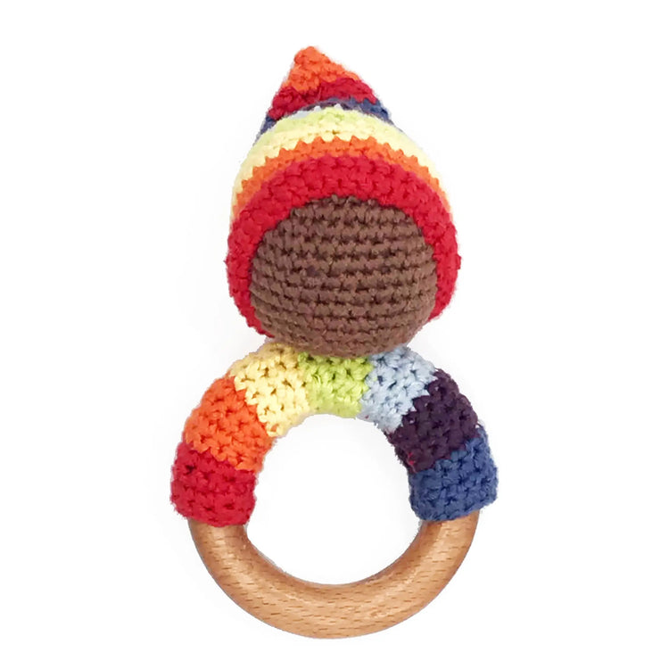 Rainbow Pixie Wooden Teething Ring Rattle